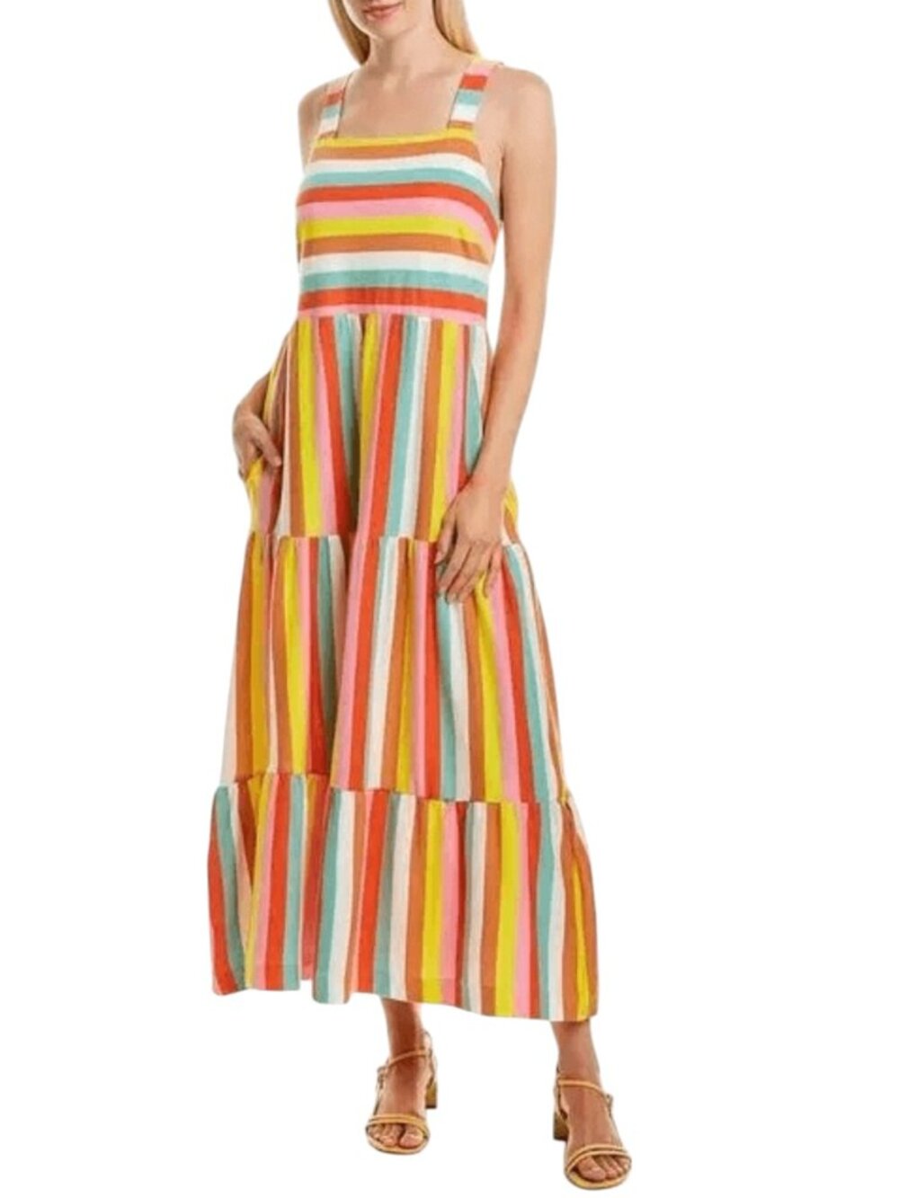 J. Crew Maxi Dress Rainbow Striped Cotton Knit Sz M NWT Sleeveless Summer Casual - Picture 3 of 13